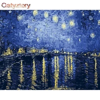gatyztory 60x75cm diy painting by numbers with frame famous picture starry sky handpainted oil painting acrylic paint on canvas