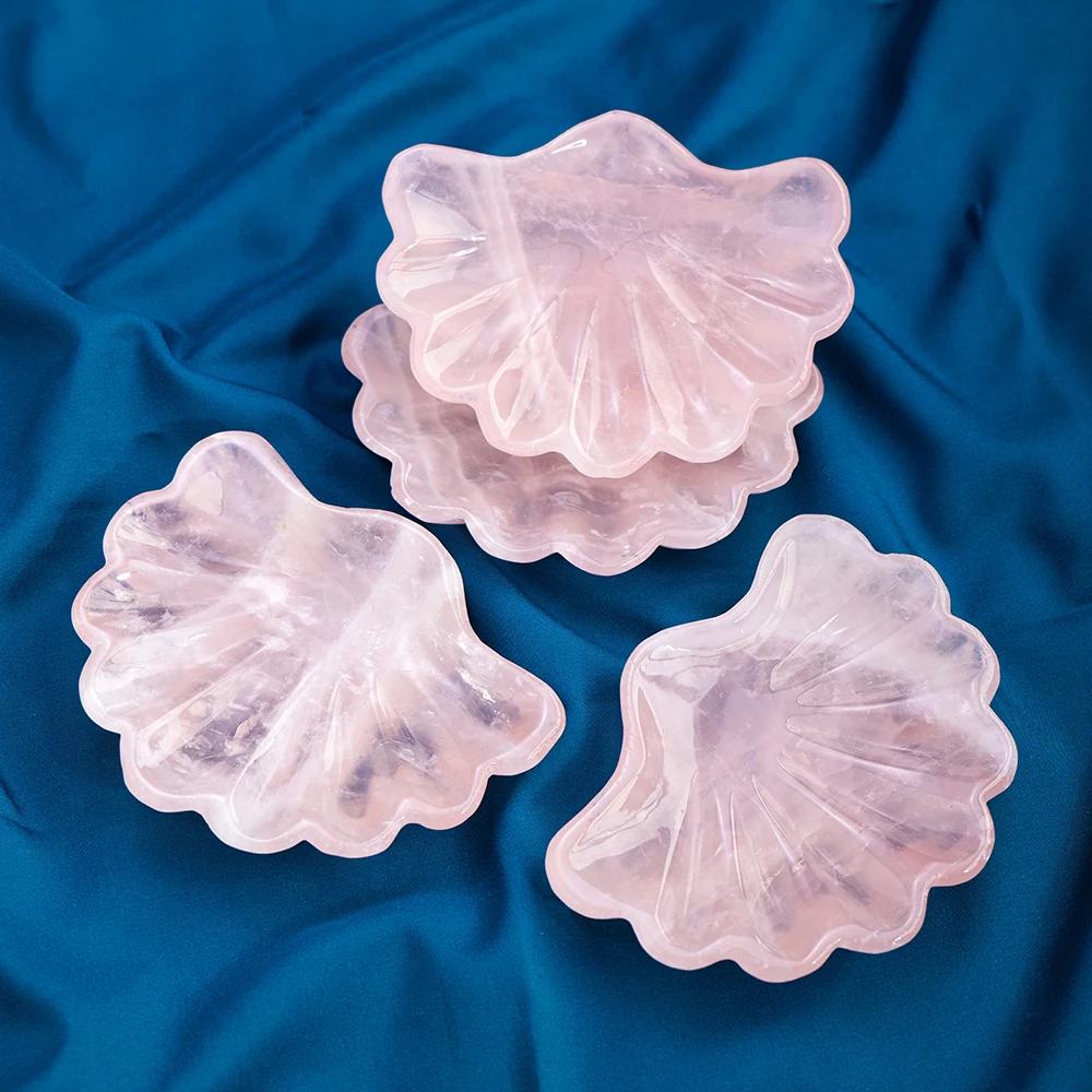 

1pcs Natural Pink Crystal Shell Statue Bowls Rose Quartz Raw rough Stone Crystal Home Decoration Polished Crystal Dish