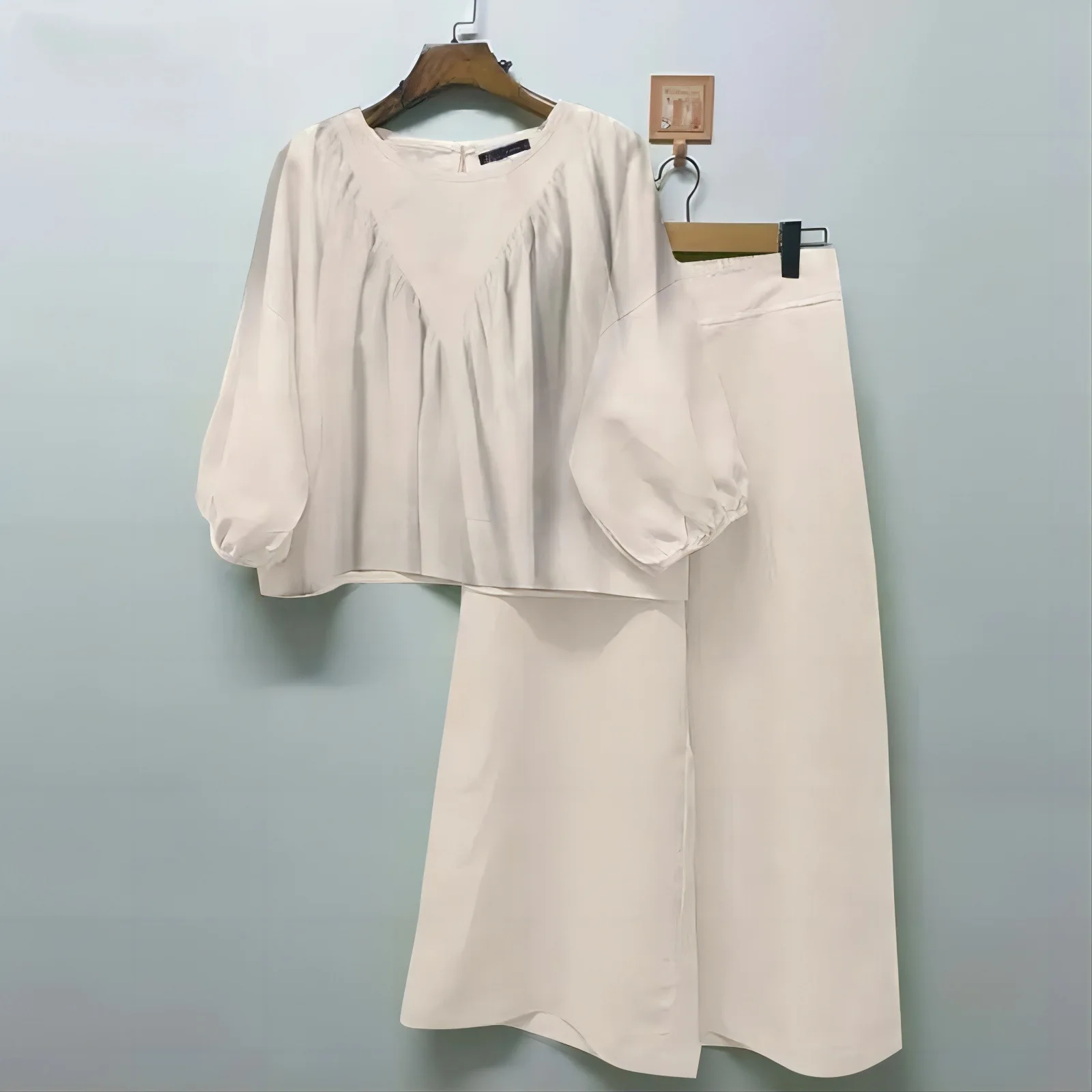 Рубашка с рукавом-фонариком и широкие брюки женские модные однотонные рубашки