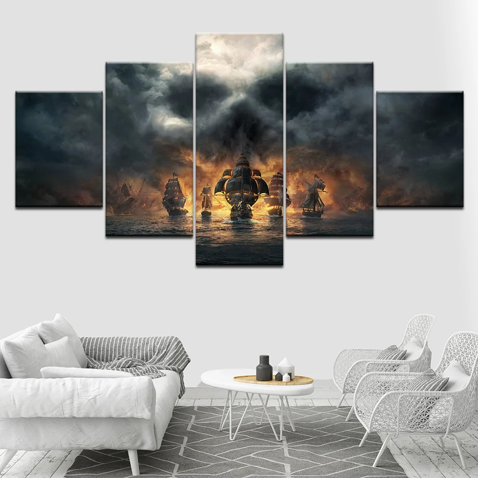 

5 Piece Pirates of the Caribbean Movie Posters Canvas Pictures Print Wall Art Canvas Paintings Wall Decor for Living Room Framed