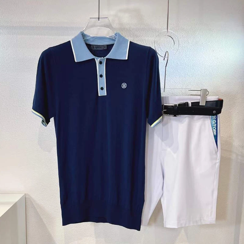 

Мужская Трикотажная футболка с коротким рукавом Корейская одежда для гольфа Модная Повседневная деловая рубашка поло