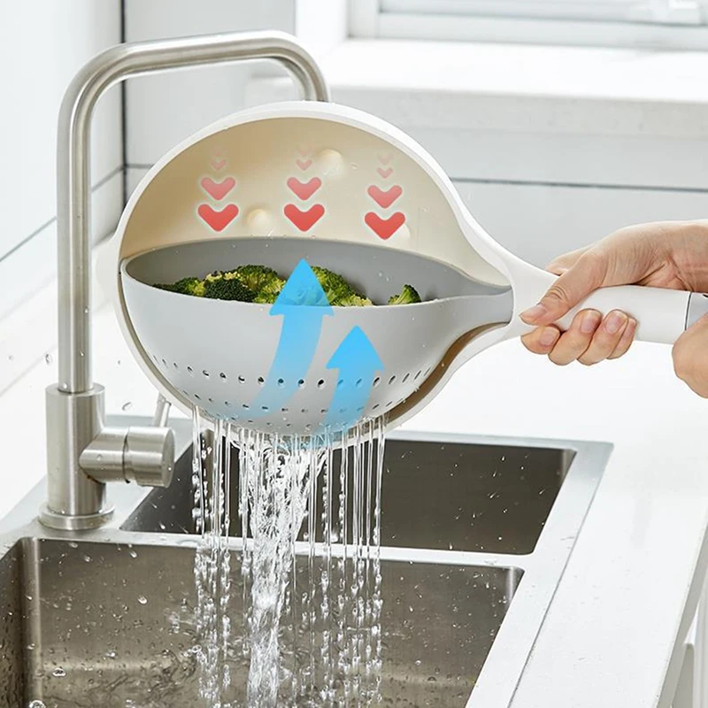 

Двойная пластиковая сливная корзина с ручкой, двухслойная кухонная ситечко для фруктов, овощей, продуктов, быстрая сливная корзина