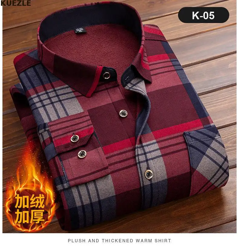 

Men Plaid Shirt 2022 Winter flannel Casual Striped Long Sleeve Shirts Autumn Thicken Shirts Slim Fit Shirt Male Full Size L-5XL