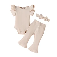 newborn baby girl clothes set summer fashion flying sleeve romperbell bottomed pants suit for infant cotton childrens clothing