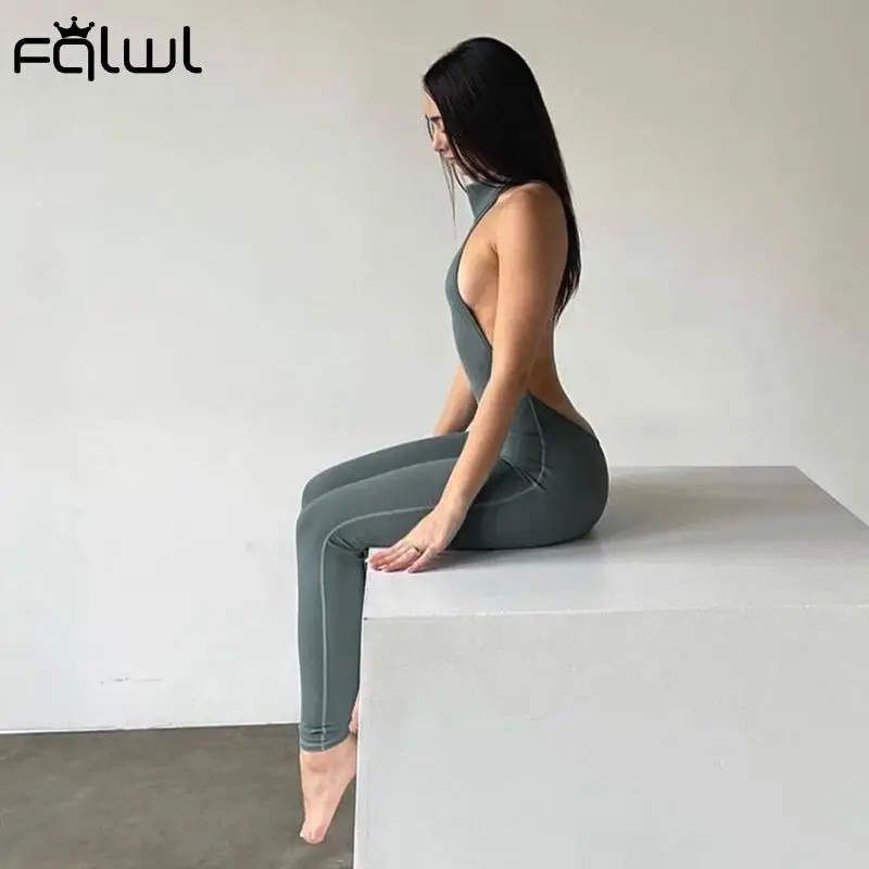 Повседневные черные комбинезоны FQLWL женские 2022 без рукавов с открытой спиной и