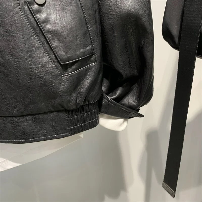 2024 осеннее мужское свободное пальто из искусственной кожи с воротником-стойкой