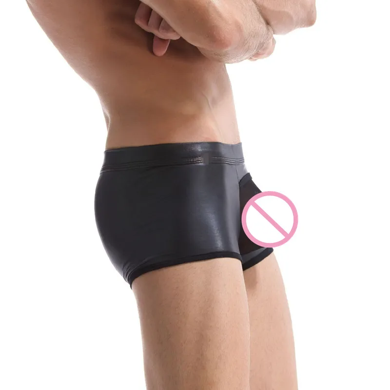 AIIOU 2022 искусственная кожа шорты Лоскутная Сетка прозрачная сумка пенис U-Выпуклое