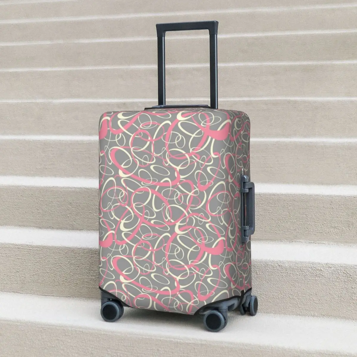 

Retro Mod Suitcase Cover Pink Gray Geometric Flight Business Useful Luggage Accesories Protection