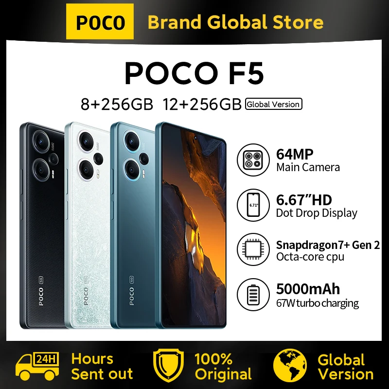 

Global Version POCO F5 5G Snapdragon 7+Gen 2 Octa Core 6.67" 120Hz AMOLED DotDisplay 64MP Triple Camera with OIS NFC 67W 5000mAh