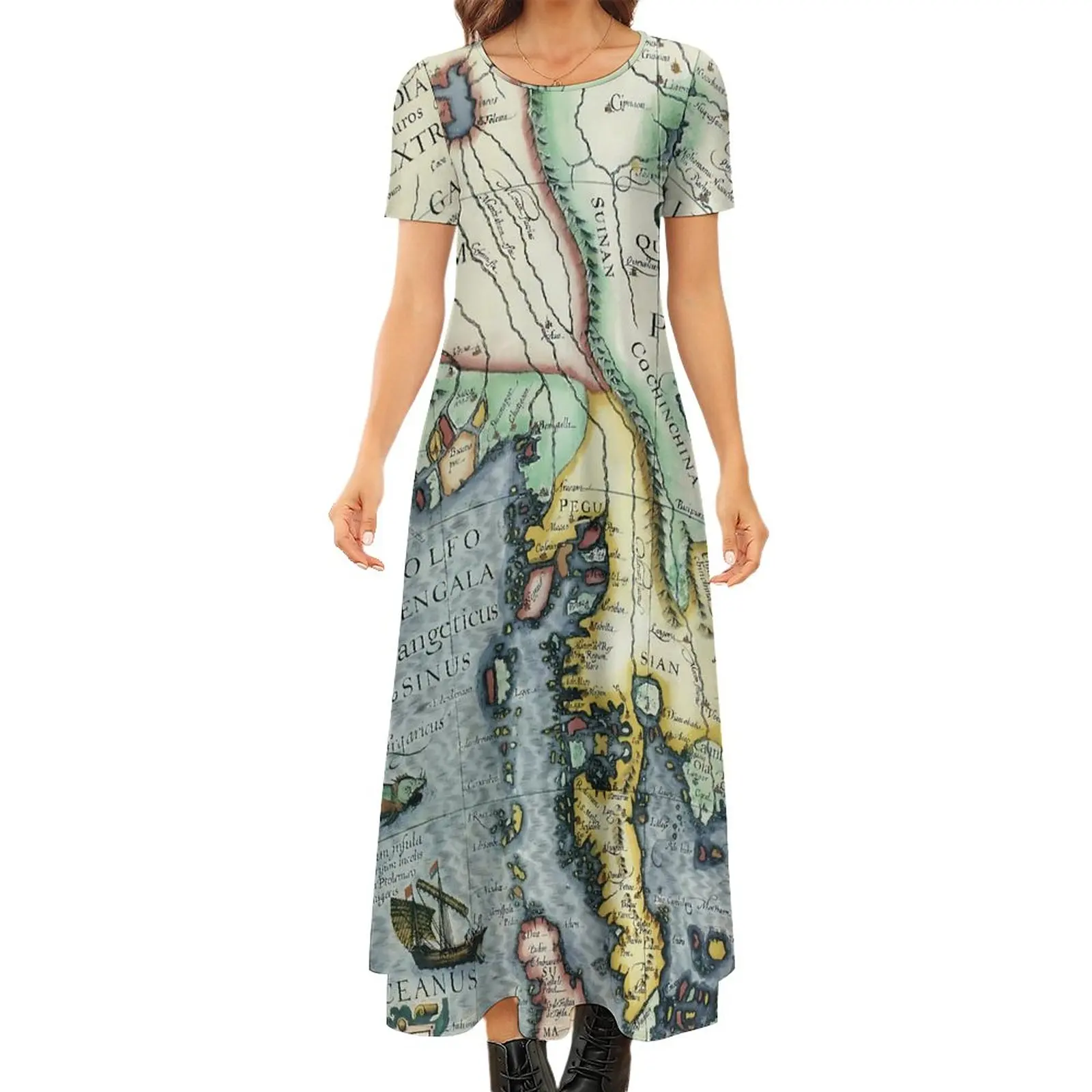 

Платье-Макси женское Облегающее с принтом, коротким рукавом и графическим принтом