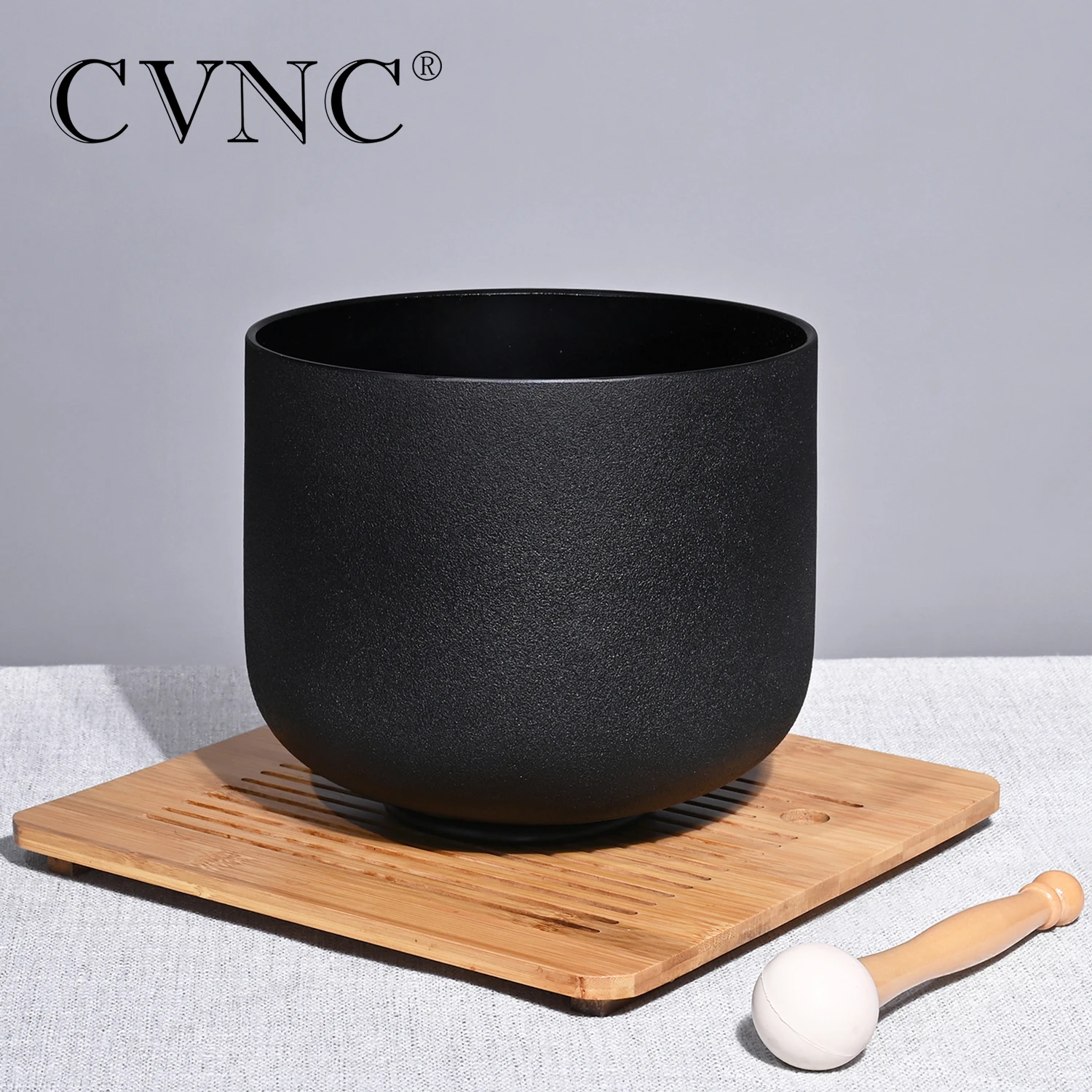 

CVNC Pure Black 8 Inch Fusion Crystal Singing Bowl 440Hz Or 432Hz For Sound Healing With Free Rubber Mallet