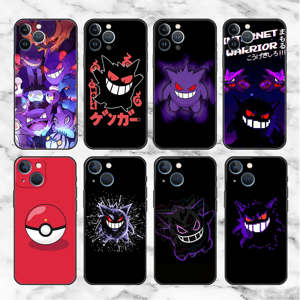 

Case For Apple iPhone 11 13 14 12 Pro 7 Plus XR X XS Max 6 6S 13Pro Max Black Silicone Phone Funda Funny Pokemon Gengar