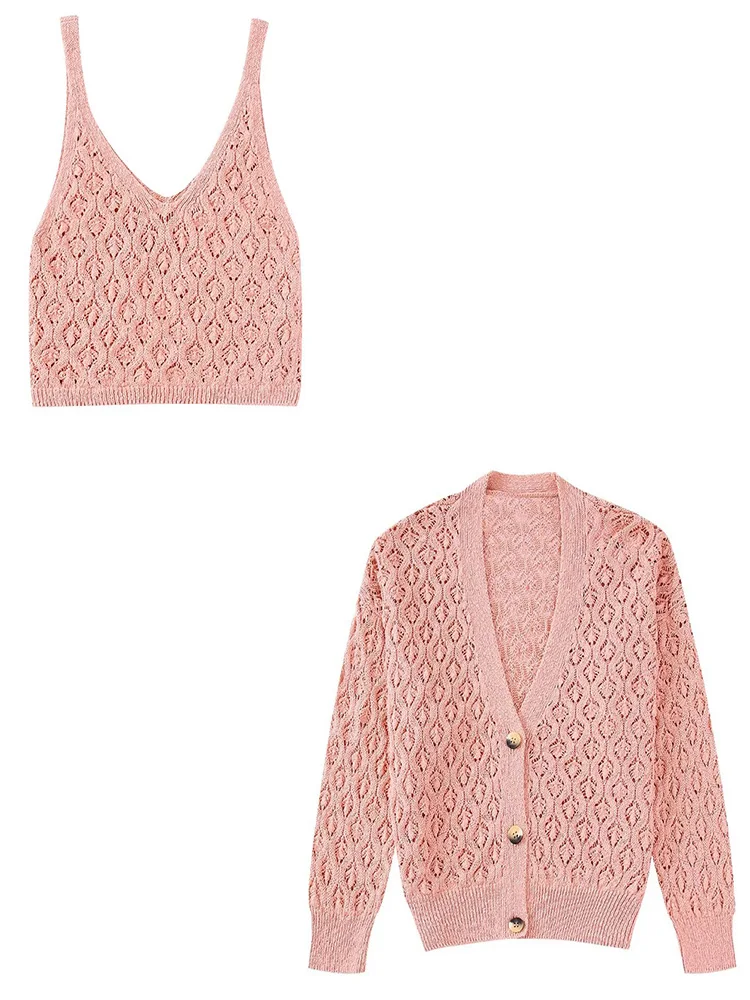 

ZAA The New Fall 2022 Women's Chic And Elegant V-neck Single-breasted Retro Casual Openwork Jacquard Mesh Cardigan Jacket