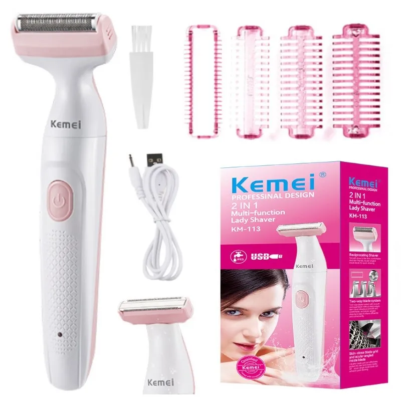 

Kemei Electric Shaver Women Cordless One Blade Rechargeable Razor Bikini Trimmer Legs Underarm Public Body Hair Removal Painless