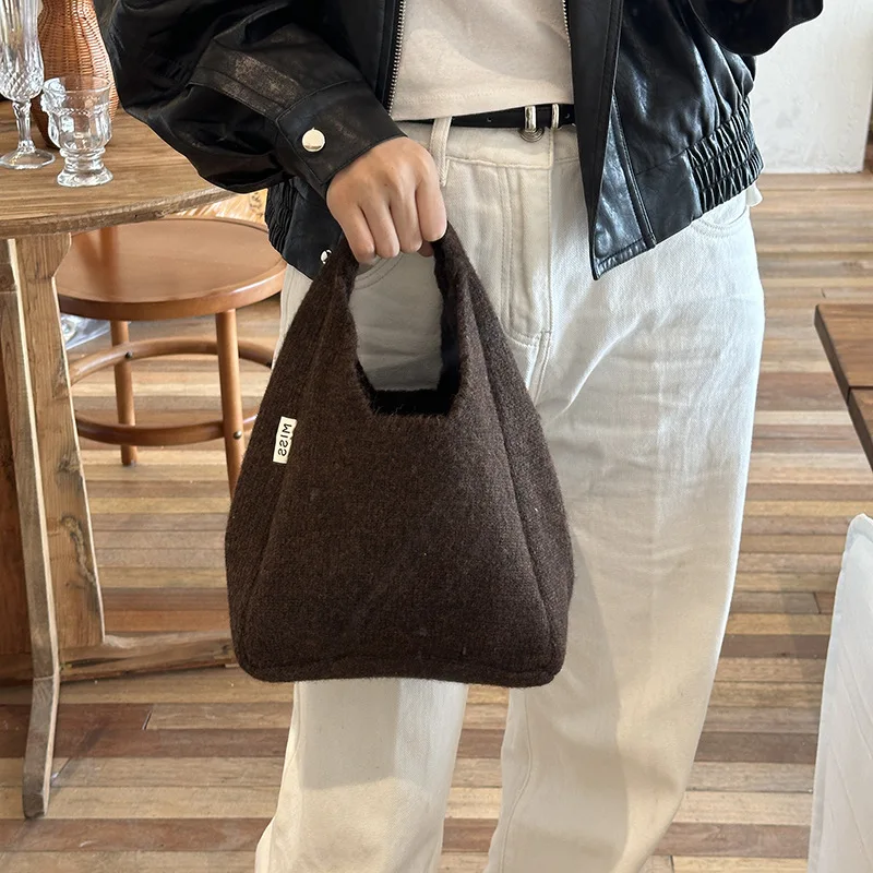 Маленькие сумки-тоут из овечьей шерсти для женщин повседневная сумка на плечо