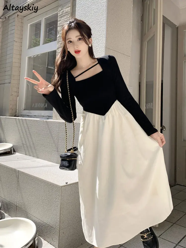 

Платье женское средней длины с длинным рукавом, милое облегающее винтажное Элегантное повседневное в французском стиле, в стиле пэчворк, для принцесс