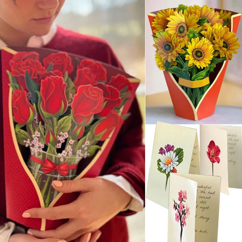 

Раскладной цветочный букет, поздравительная открытка, отличная бумажная поздравительная открытка, цветочный букет, 3D лилии, поздравительная открытка для подарка на День Матери