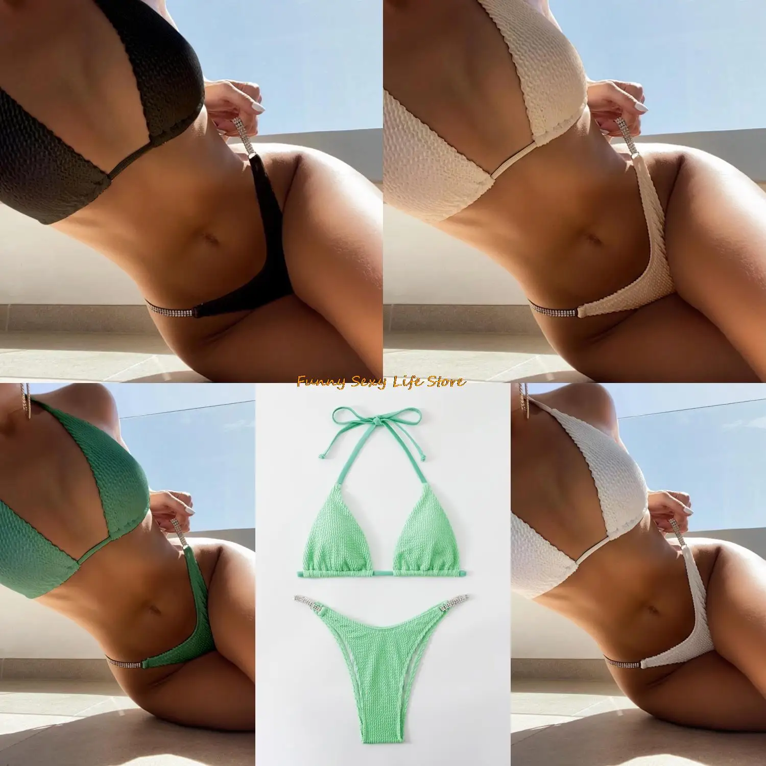 

Купальник-бикини с треугольным вырезом, открытой спиной и V-образным вырезом