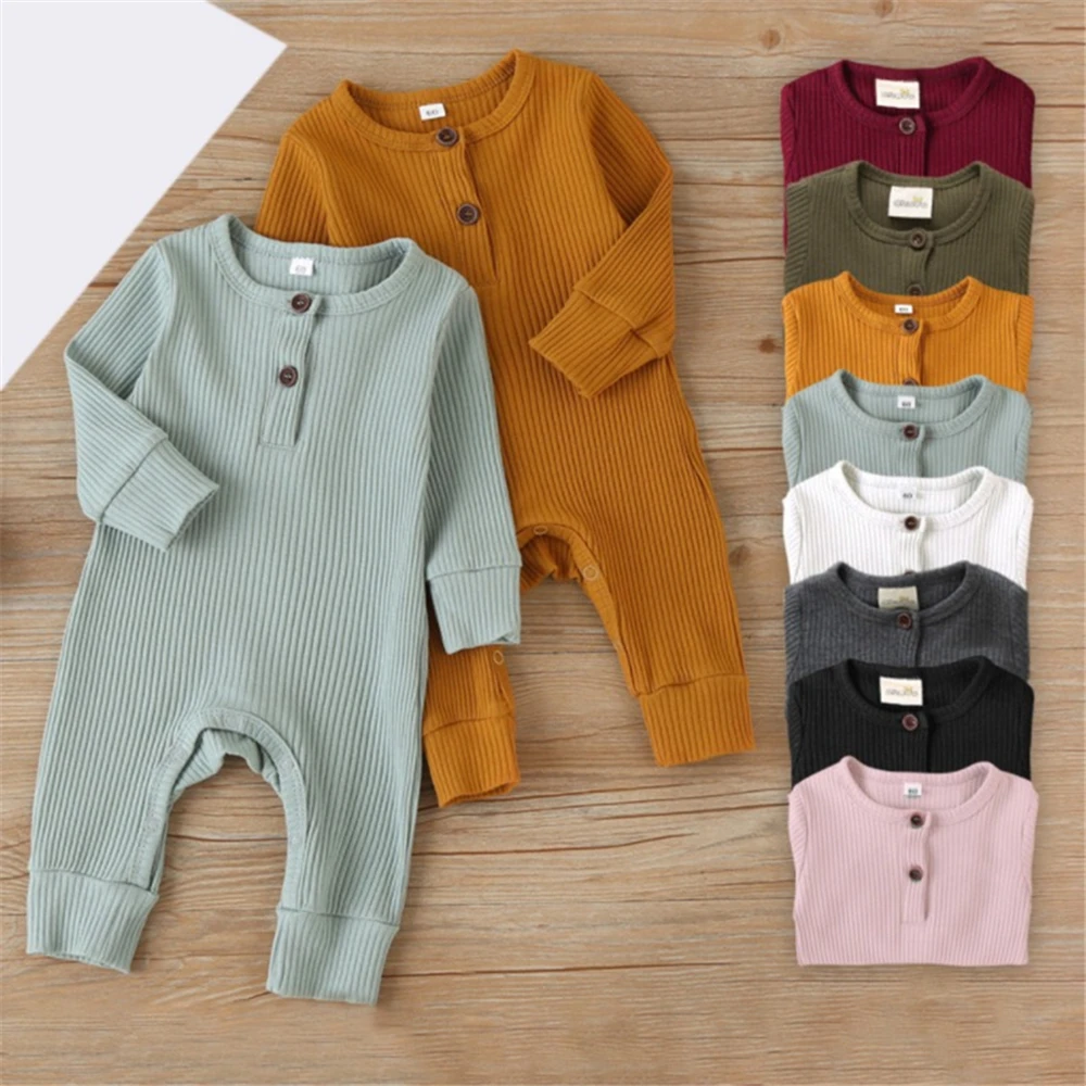 

Summer Unisex Newborn Baby Clothes Solid Color Baby Rompers Cotton Long Sleeve Toddler Romper Infant Clothing 3-18 Months