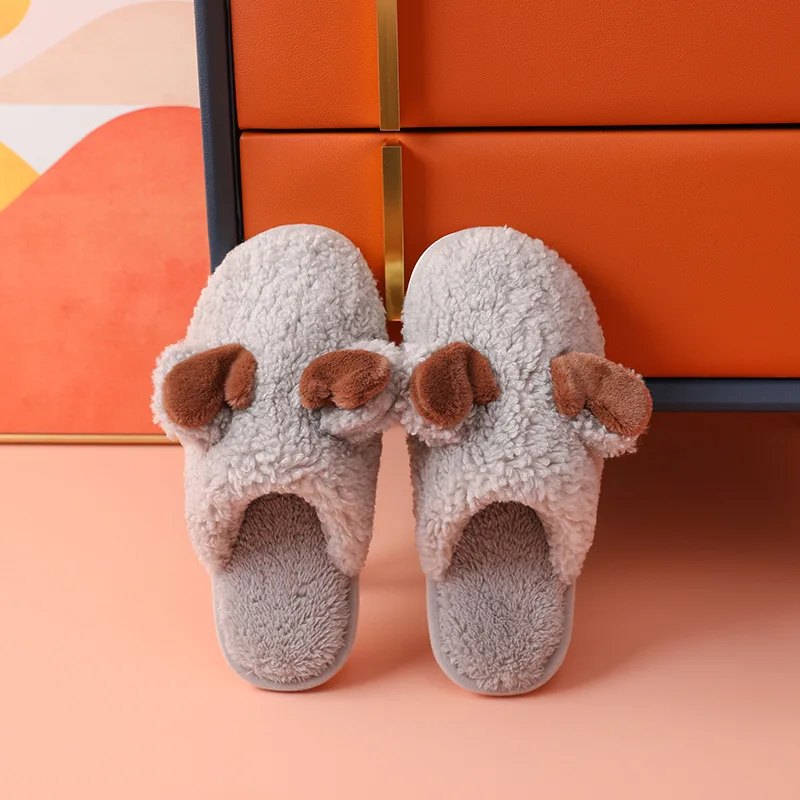 Slippers Winter Wool Slippers Female Couple Non Slip Warm Fur Home Cotton Slippers Women Slippers Breathablen Wear-resistant