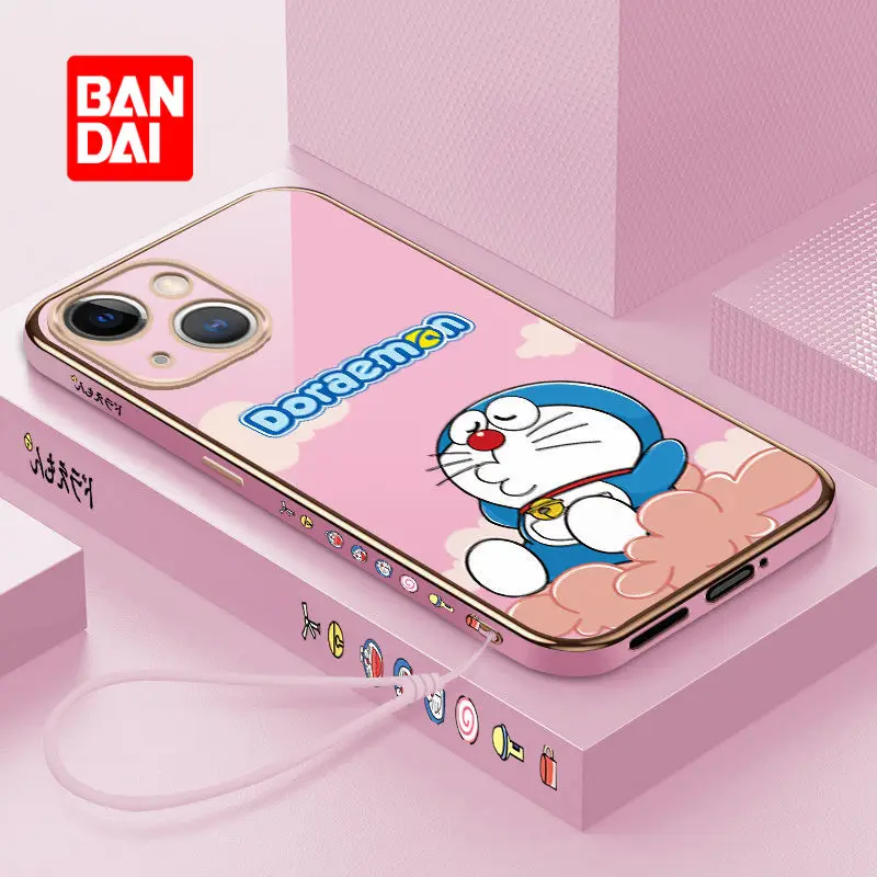 

Bandai Doraemon Plating Case for IPhone 13 13Pro 12 12Pro 11 Pro X XS Max XR 7 8 Plus Anti-fall Kawaii Cartoon Phone Back Covers