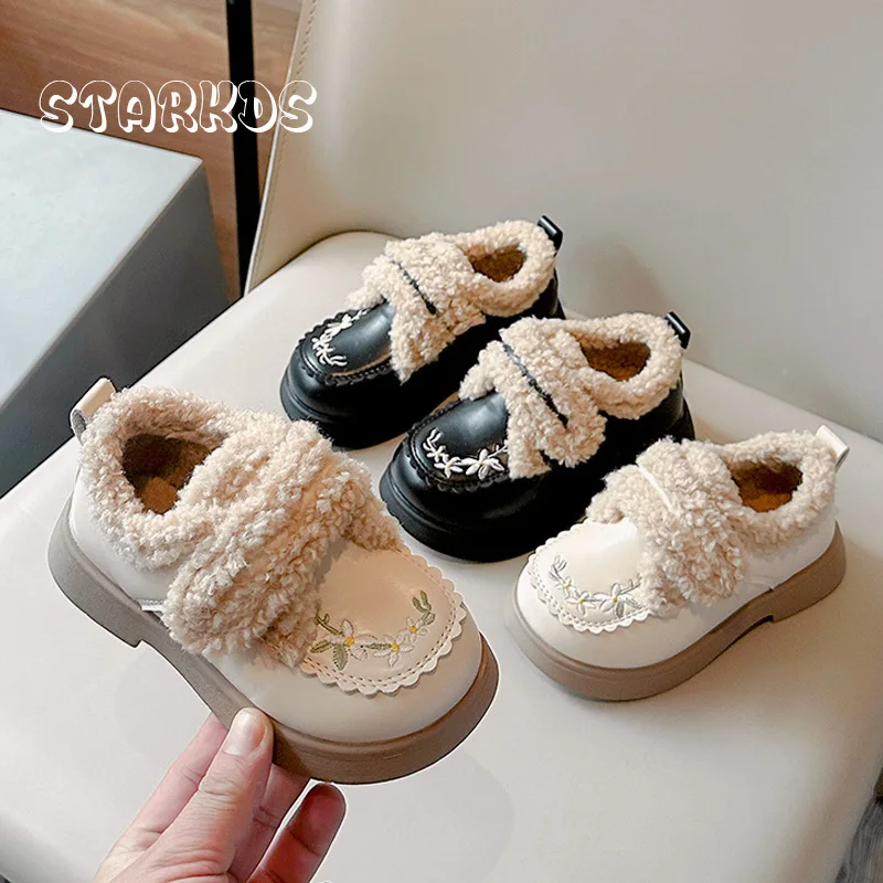 Теплые меховые лоферы с плюшевым мехом для маленьких девочек обувь из
