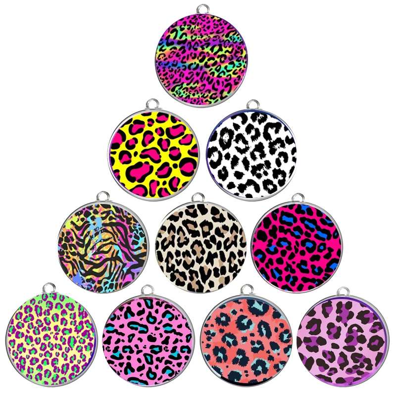 

Подвески с леопардовым принтом 10 шт., круглые подвески из нержавеющей стали, подвески для браслетов, сережек, фурнитура «сделай сам», ювелир...