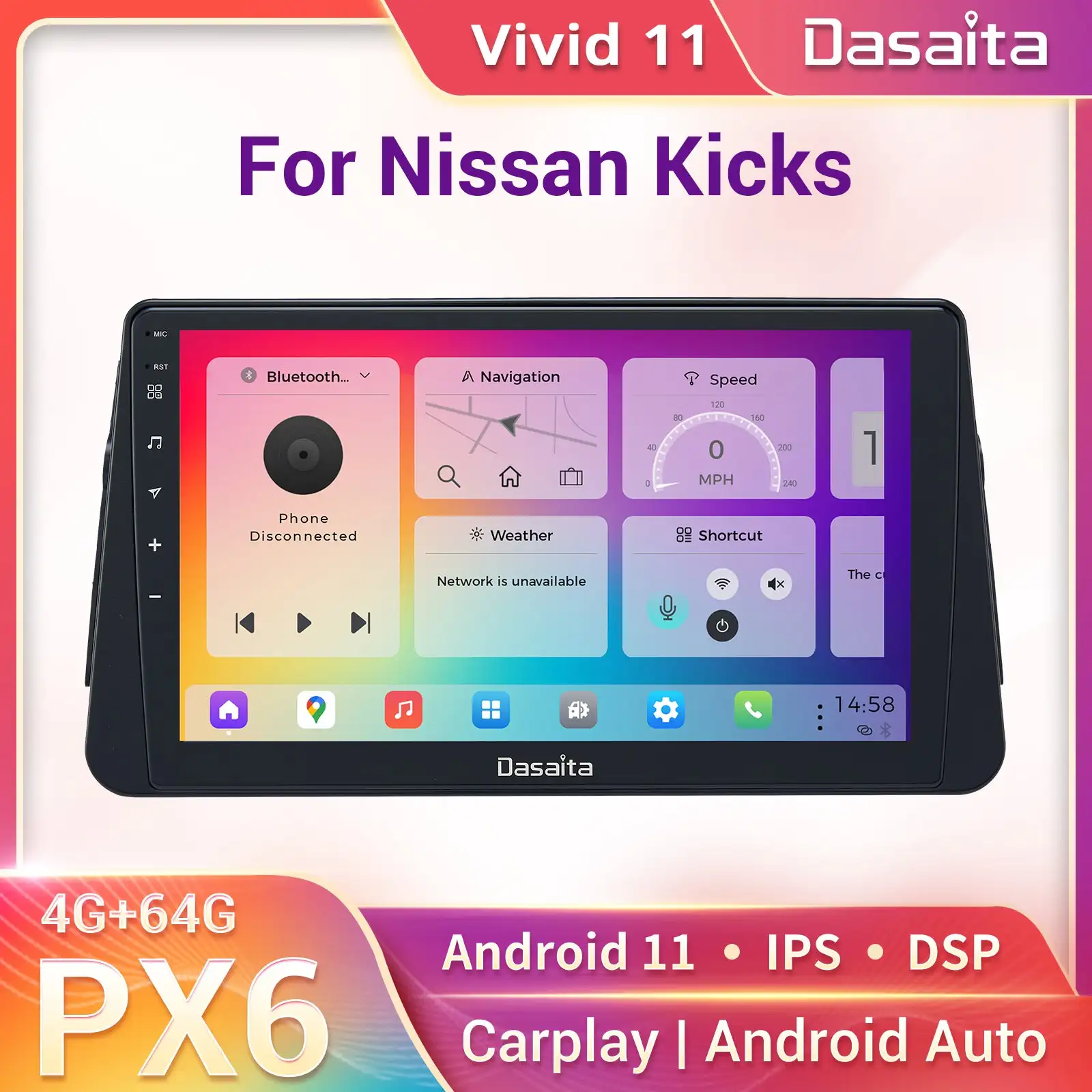 

Dasaita Nissan Kicks / Micra 2016 - 2021 Car Stereo 10.2“ Carplay Android Auto PX6 4G+64G Android10 1280* 720 DSP AHD Radio