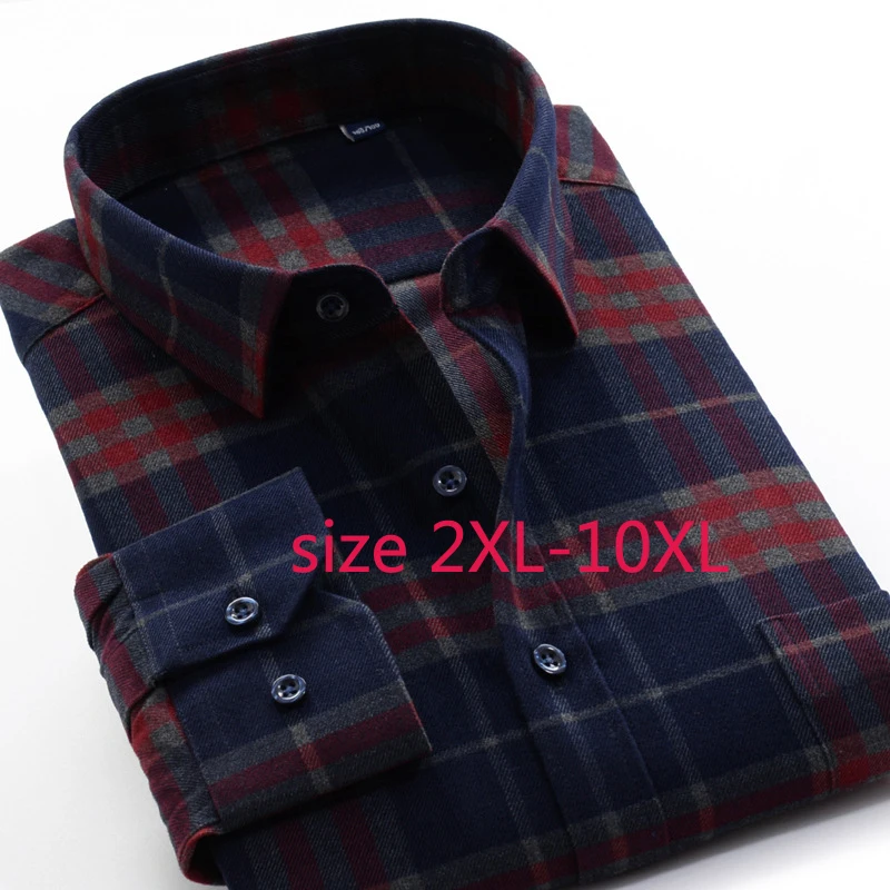 Flannel Plaid Men Long Sleeve Plus Size 2xl-5xl6xl7xl8xl9xl10xl