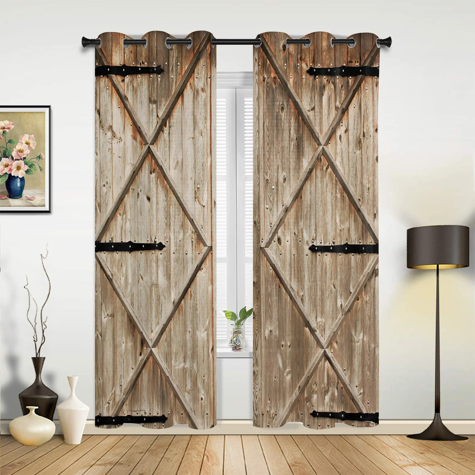 

Barn Wooden Door Farm Window Curtains Home Decoration Living Room Curtains Window Treatments Drapes Cortinas For Kitchen Bedroom