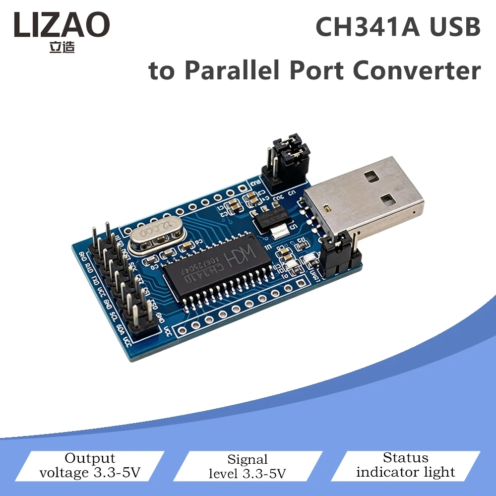 Фото Модуль преобразователя USB в параллельный порт CH341A, программируемый USB-I2C/SPI/UART/ISP-адаптер с переключением уровня напряжения 3.3В/5В и индикатором работы №2