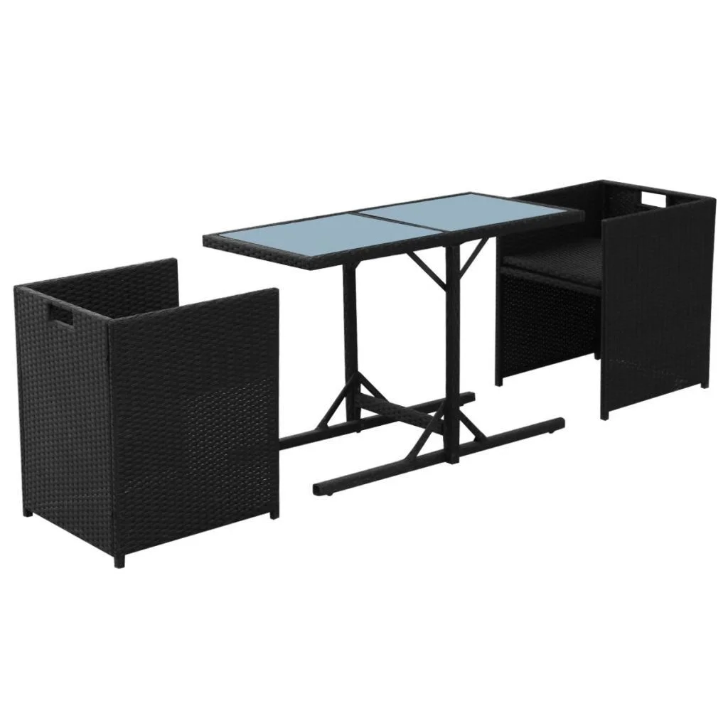 

Outdoor Dining Set Seven Pieces Poly Rattan Black