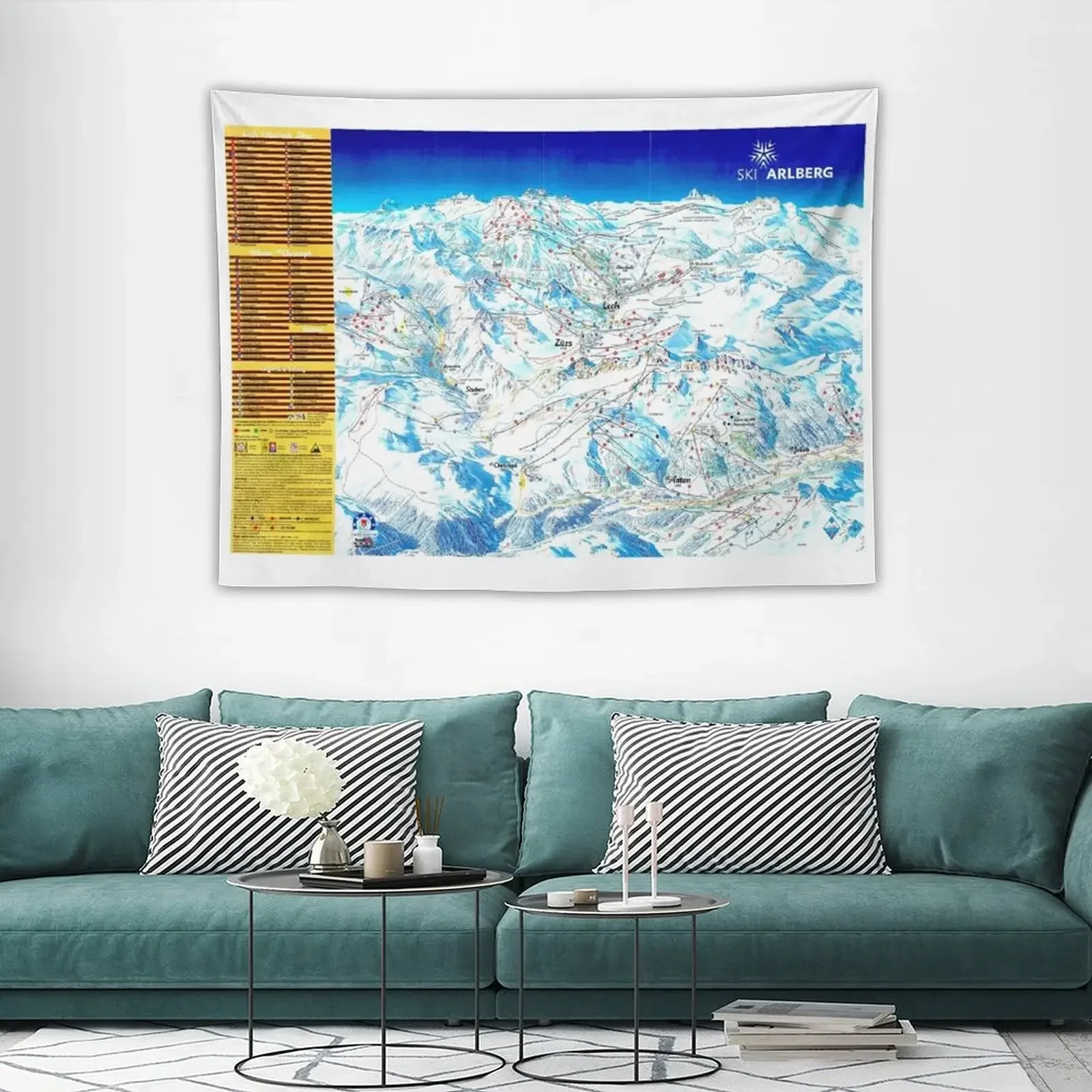 Лыжный Arlberg (с названиями лыж) карта лыжной зоны (старая) гобелен Рождественское