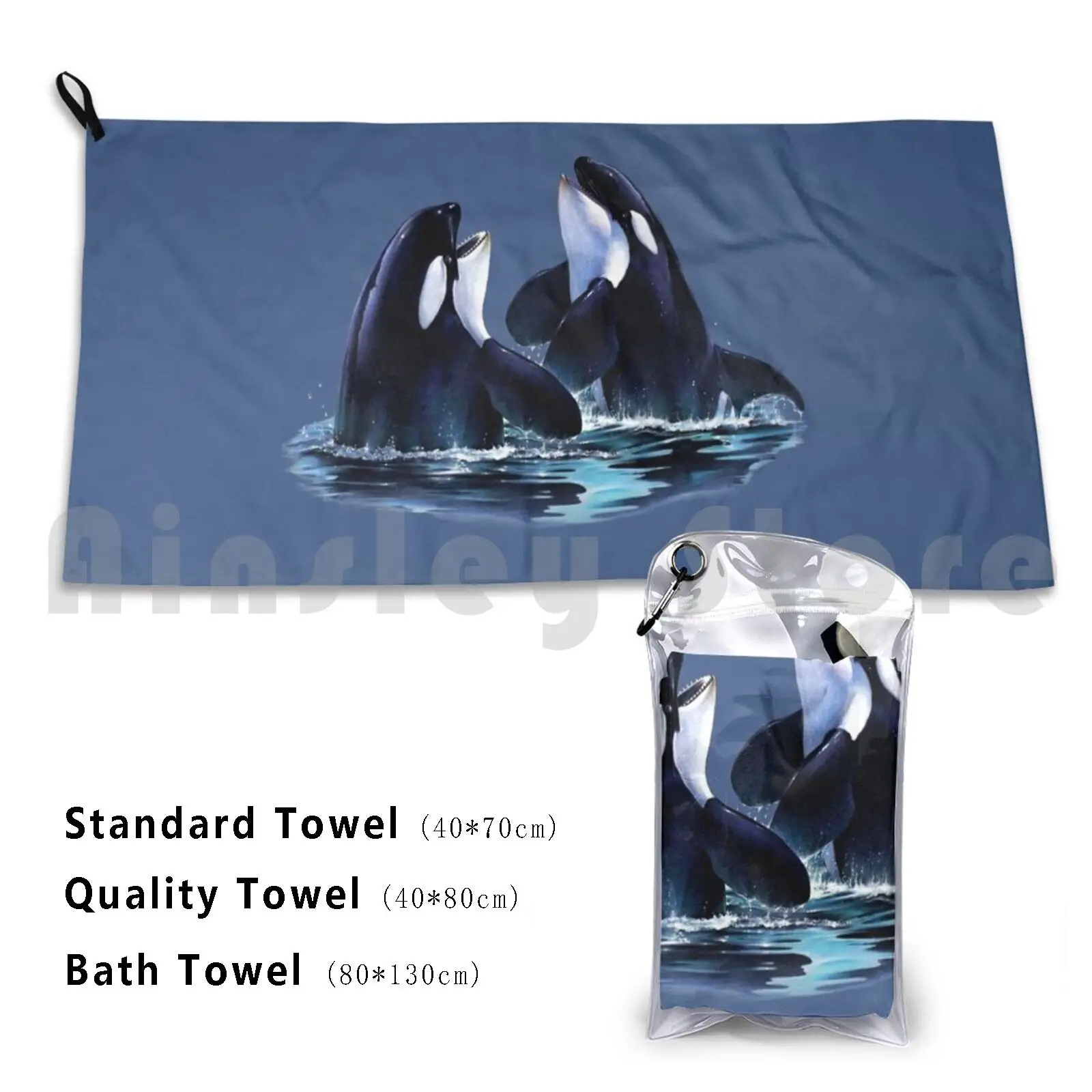 Orca Duo Custom Towel Bath Towel Orca Orca Whale Killer Whale Whale Laughing Realistic Colored Pencil