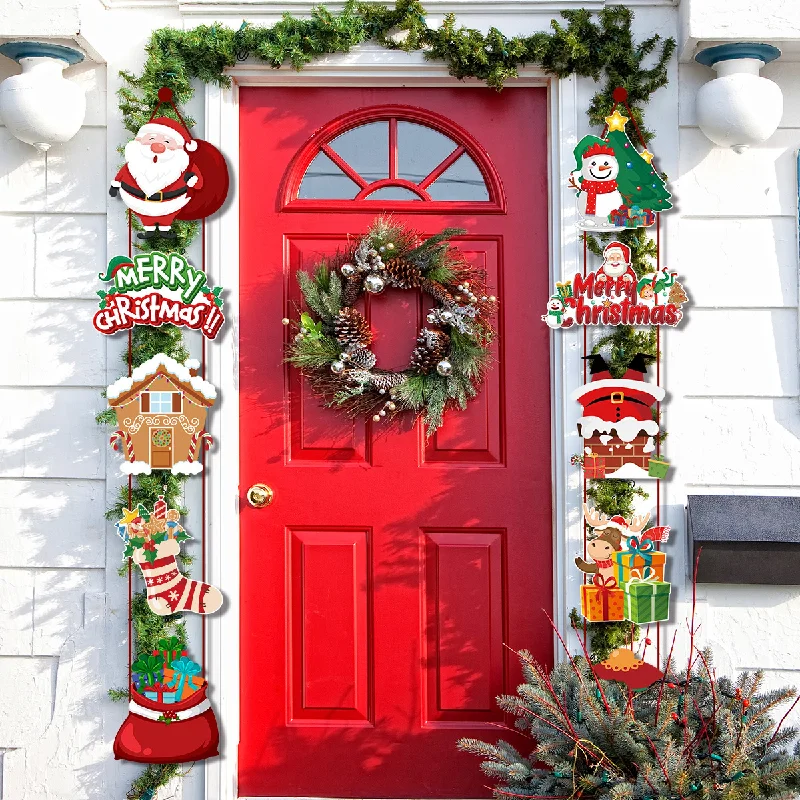 

2PCS Merry Christmas Door Hanging Banner Santa Claus Snowman Couplet Xmas Hanging Decoration for Home Yard Front Door Navidad