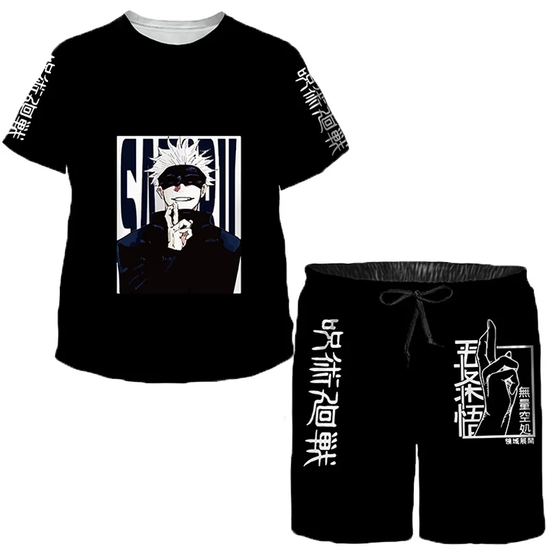 

Летние комплекты детской одежды, детский мультяшный спортивный костюм, футболка с аниме + черные шорты, наряды для мальчиков и девочек, комплекты, детская одежда