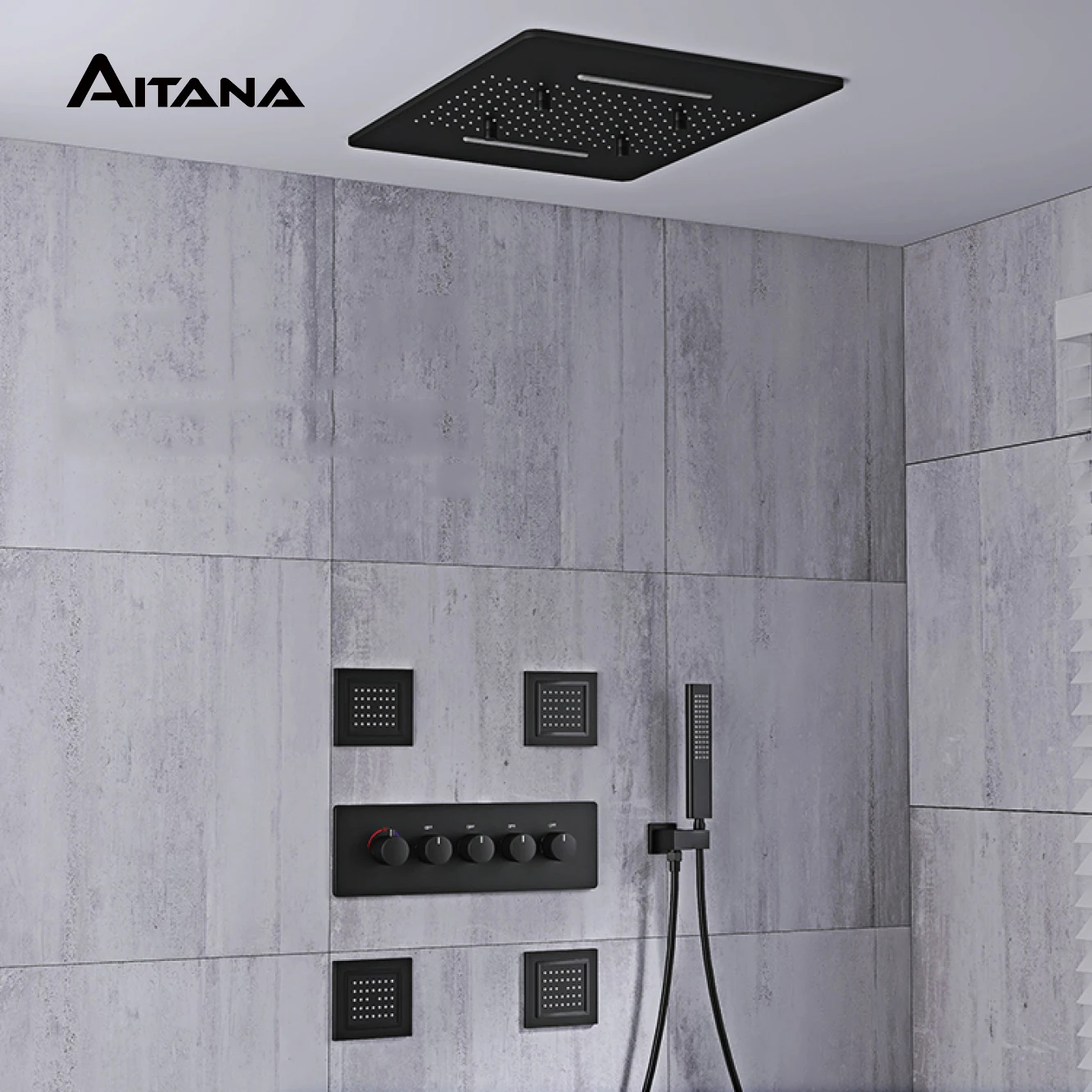 Душевая система из черной латуни умная с постоянной температурой для ванной