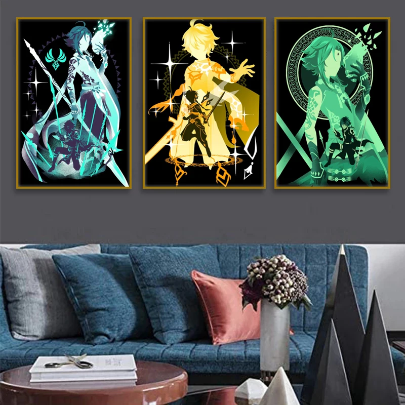 Аниме игра Genshin Impact холст картина плакат абстрактные картины настенное искусство HD принты подходит для дома детской комнаты Декор подарок