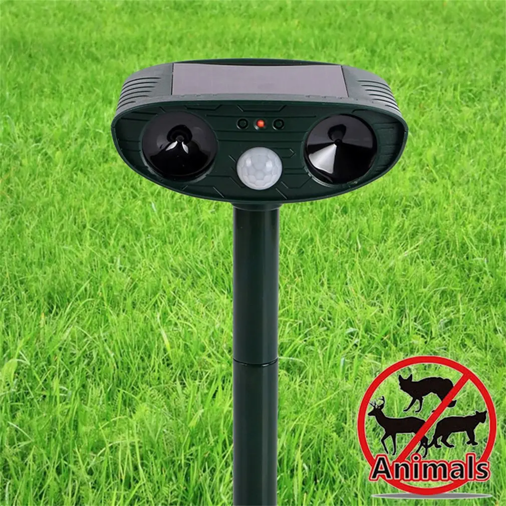 Solar Animal Repellant Ultrasonic Cat Dog Repellant Solar Powered Waterproof Animal Deterrent with 3 Vertical Rod Safety