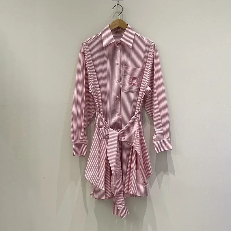 Молодежное и Элегантное летнее платье 2024 женское платье-рубашка из двух частей в