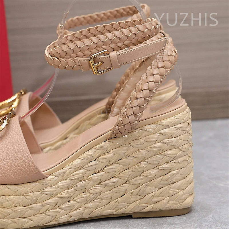 

Women High Heel Sandals Summer Holiday Casual Platform Sandals Metal Decor Buckle Strap Ladies Pumps Bohemia Dress Sandals