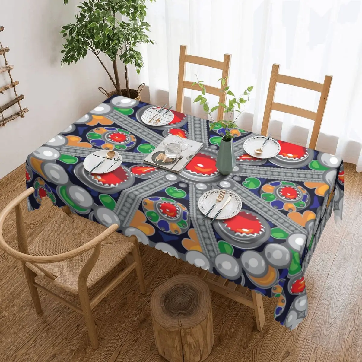 

Tafzimth Kabyle Fibula Tablecloth Rectangular Waterproof Geometric Ethnic Berber Table Cloth Cover for Kitchen