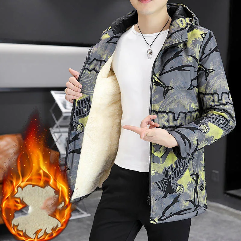 Add cashmere coat coat male winter cotton new thickened medium long cotton coat to keep warm increase plus fat code windbreaker