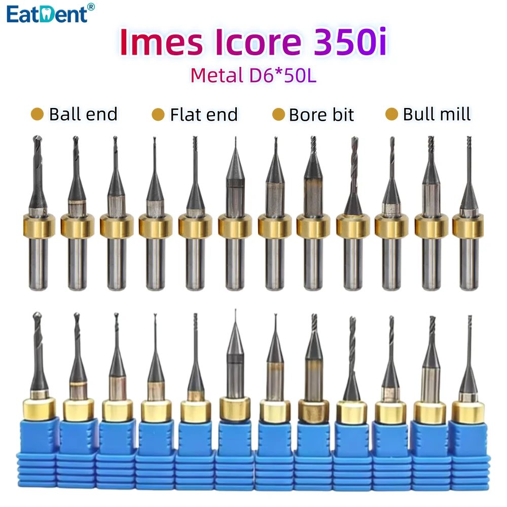 Фото Фрезы Imes Icore 350i для обработки металлов, таких как титан и CoCr, хвостовик D6, длина 50 мм, фреза для CAD/CAM, зуботехнические шлифовальные сверла. №1