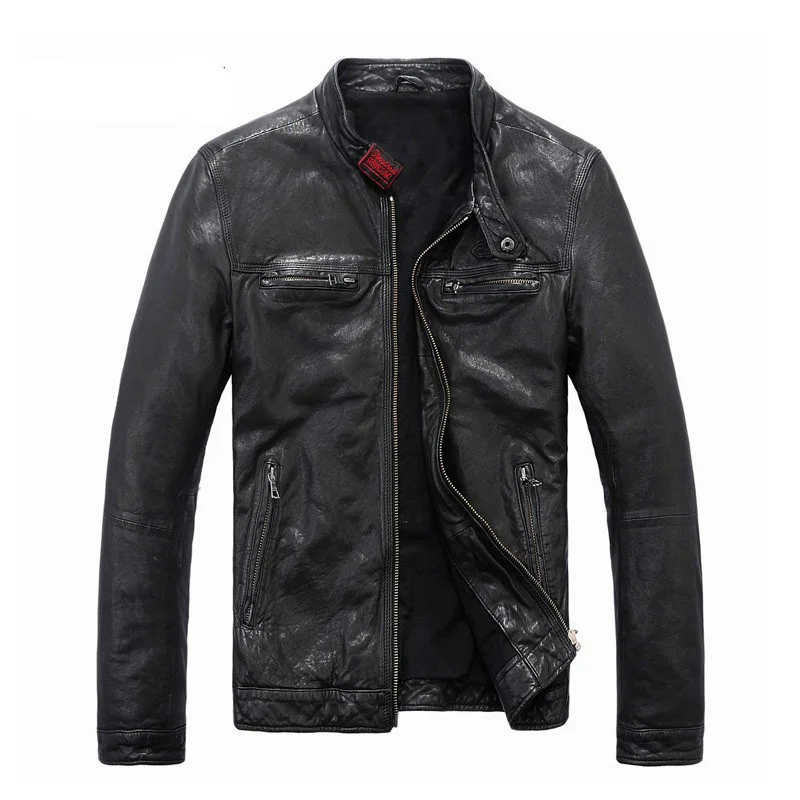 

Мужская Тонкая байкерская куртка, короткая осенняя куртка из натуральной овечьей кожи, Корейская одежда, 2023