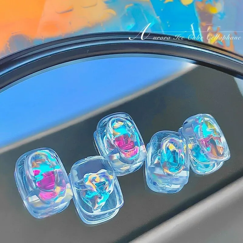 

1 шт. Аврора лед целлофан 3D Аврора наклейки для ногтей кубик льда наклейки для ногтей для голографического маникюра дизайнерские стеклянные...