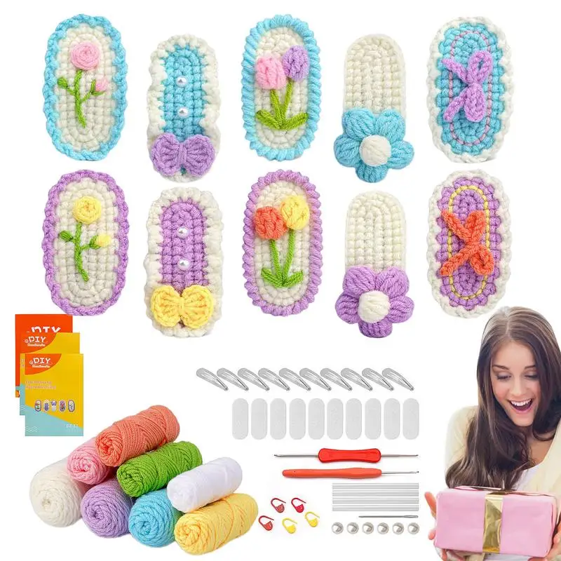 

Knitted Wool Hairpins for Girls Crochet Handmade Flower Hair Clips Kit for Kids Hair Clips Hairpins Complete Crochet Hooks Kit