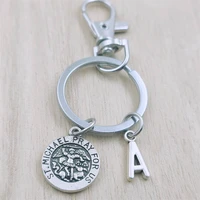 st michael pray for us keyring letter car key chain ring lobster clasp initial charm women jewelry accessories pendants metal