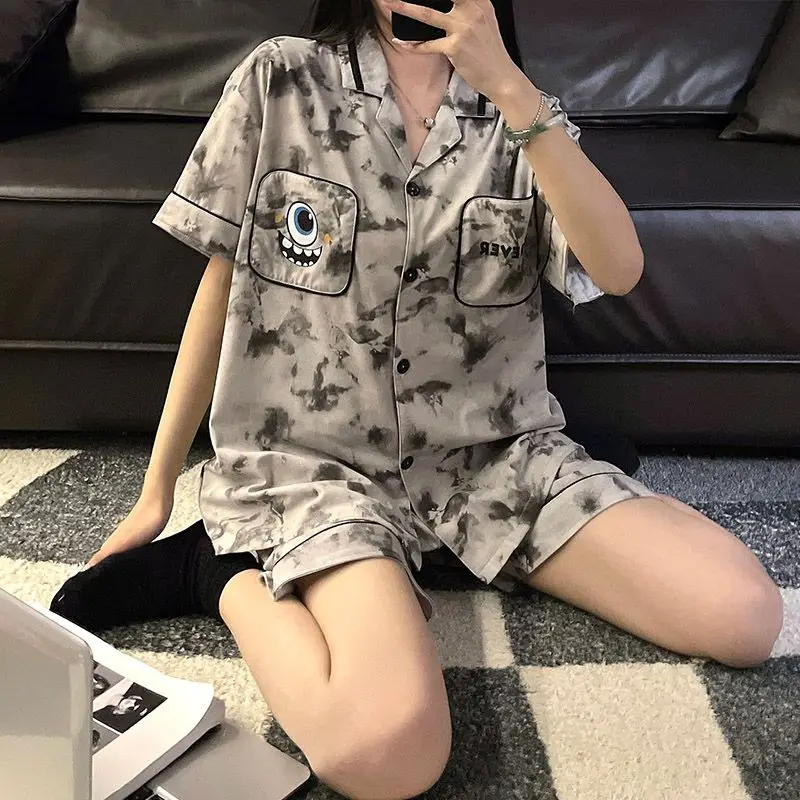 1 Pajama Woman Summer 2023 New Thin Short Sleeve Cotton Sweet Lady Loungewear Set