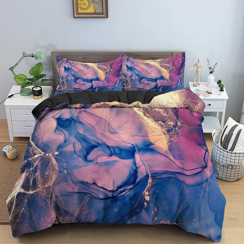 

Marble Bedding Set Color Marbled Printed Duvet Cover Set Polyester Quilt Cover Bedclothes With Zipper Closure Home